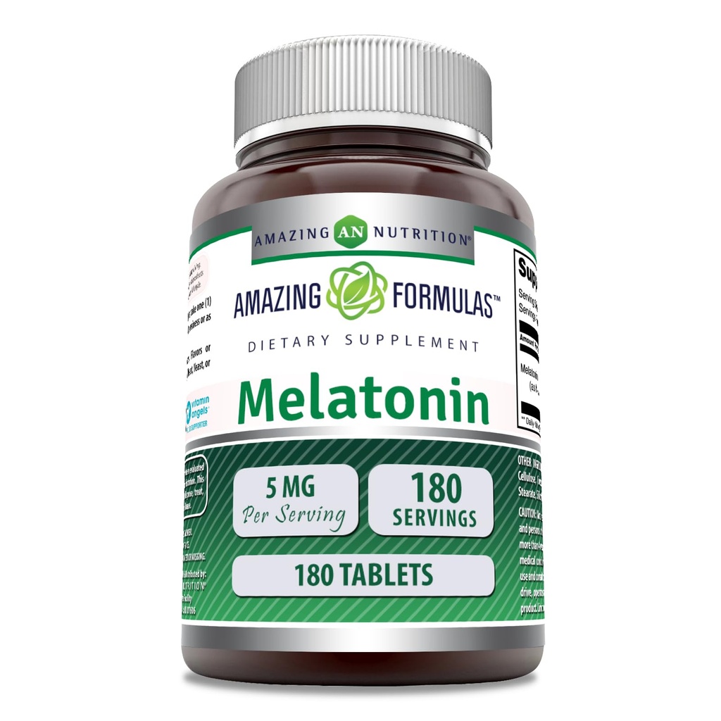 Formulas surpreendentes Suplemento de Melatonina Não-saborizado 5 Mg 180 Comprimidos Não-GMO Sem Glúten