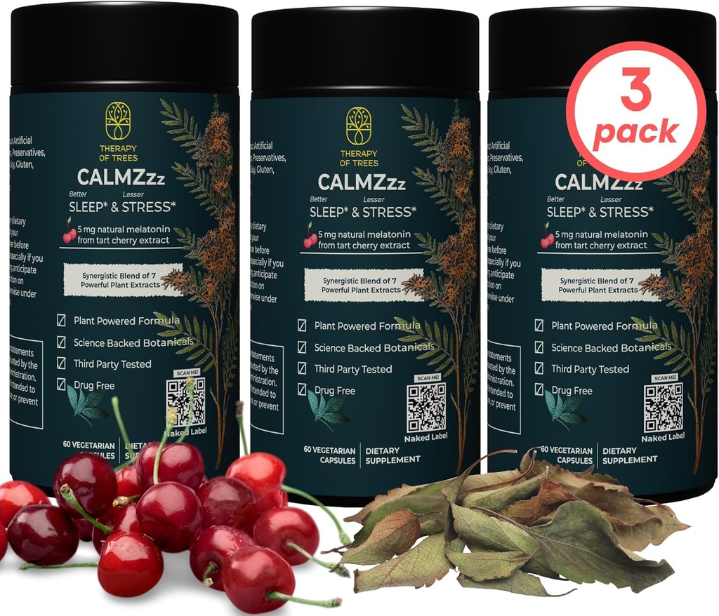 Ajuda avançada para o sono com melatonina e 7 plantas super, não-habit formando, suplemento 100% natural do sono , apenas plantas nada mais, ajudas naturais para o sono para adultos , Melatonina 5mg (Pacote de 3)