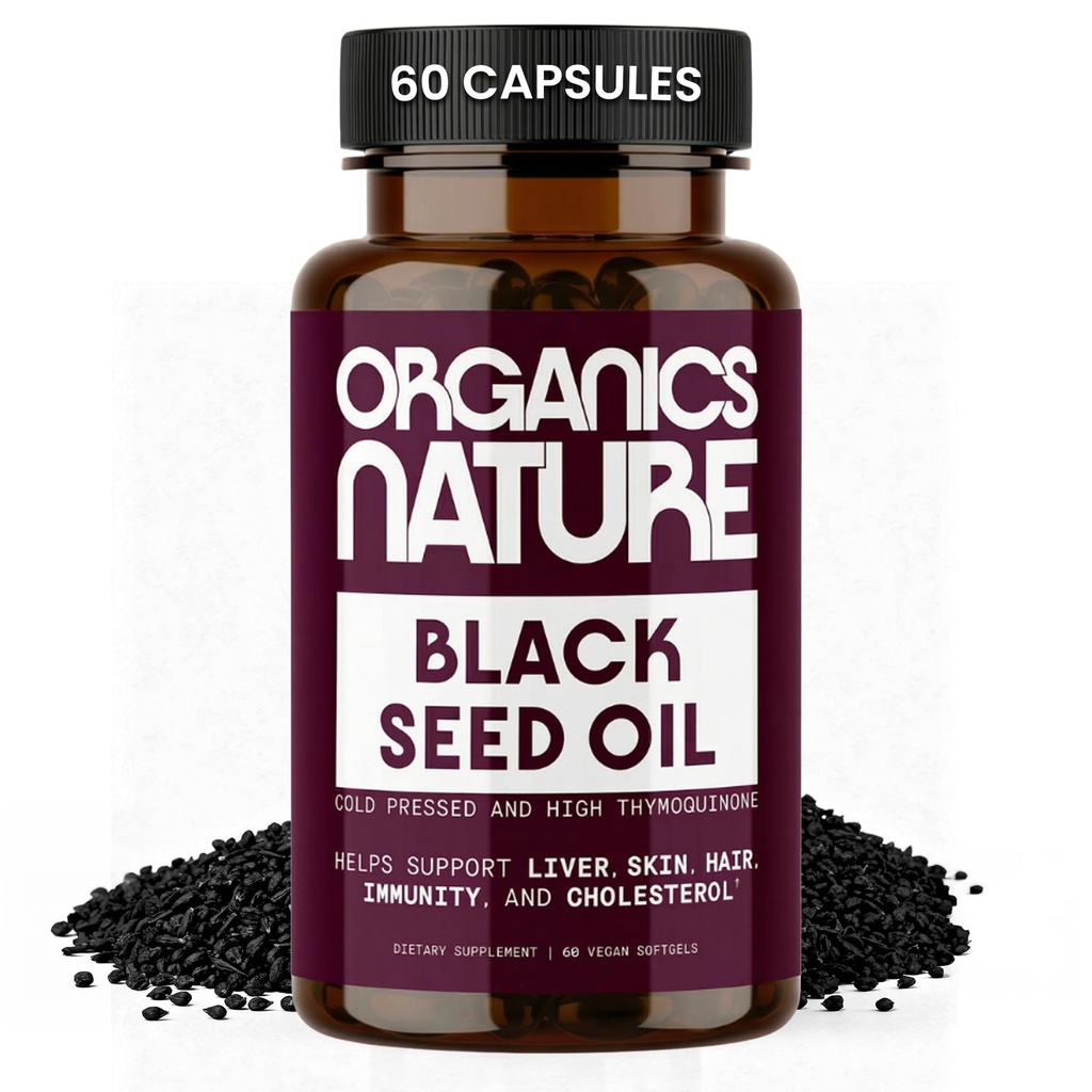 ÓRGÂNICAS NATUREZA Black Seed Oil Cápsulas 1000MG Por Servindo Vegan Softgels, Cabelo, Pele, & Heart Support, Nigella Sativa - 100% frio prensado Cumin Seed Oil Cápsulas de alta timoquinona, Omega 3s