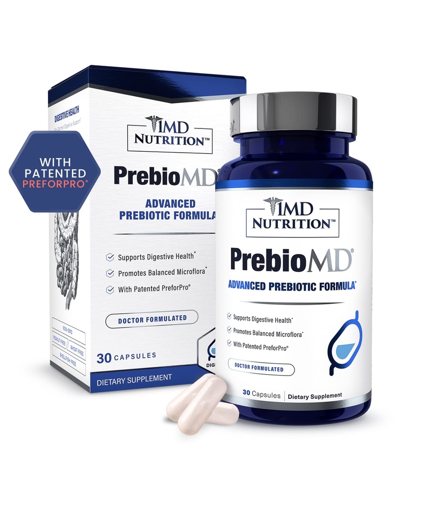 1MD Nutrition PreBioMD - Prebiótico com PreforPro® □ Suporte Digestão saudável e bactérias benéficas