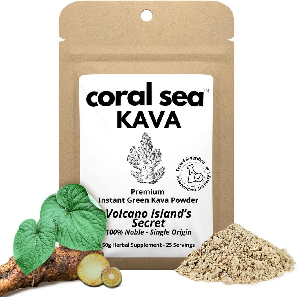 Instant Kava Kava Drink Tea Powder Vanuatu Noble Kava Root - Nootropic Drink Mix Quick Pocket Tamanho Cafeína Free Authentic Flavor - Vulcano Island's Secret 25 Servings