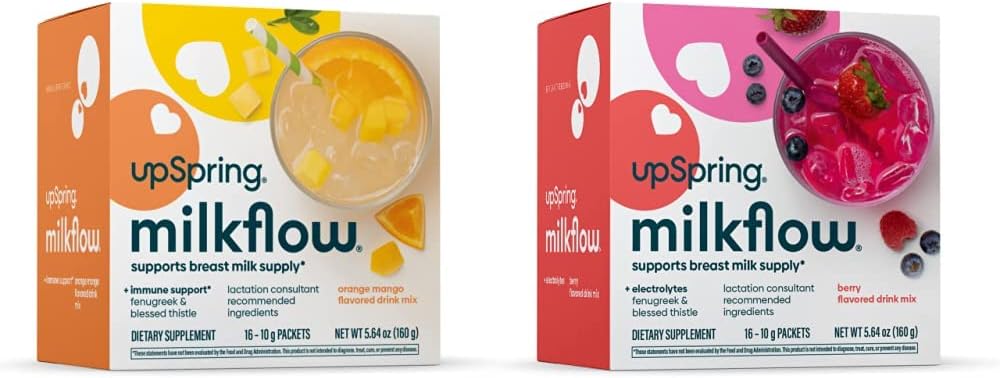 UpSpring Milkflow Eletrolyte Aleitamento Suplemento Bebida Mix com Fenugreek Berry and Orange Mango Flavor Suplemento de lactação para promover o fornecimento de leite materno saudável e restaurar eletrólitos *