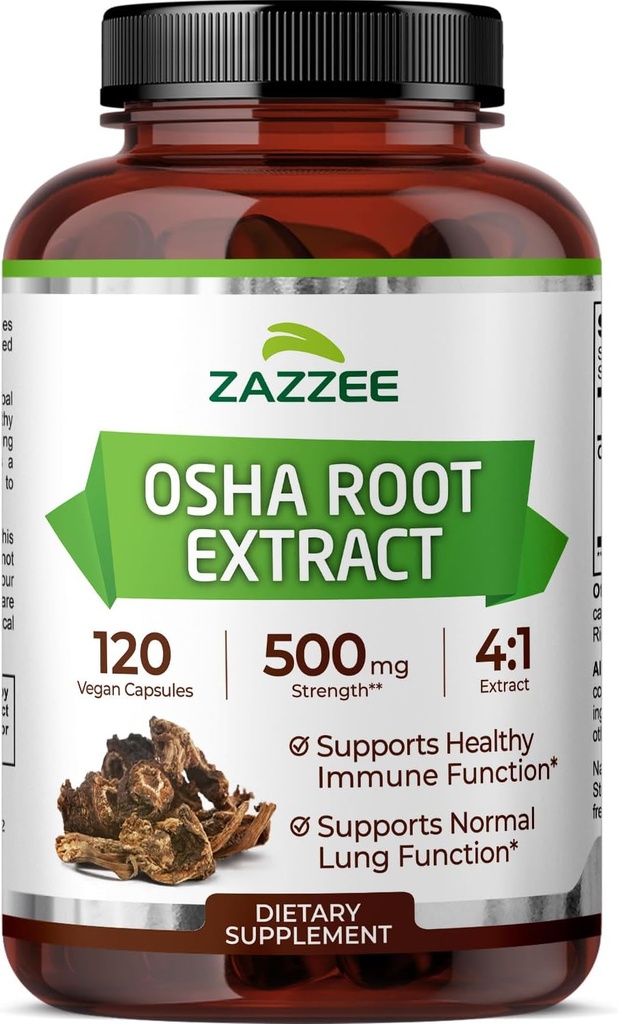 Zazzee OSHA Raiz 4:1 Extrato, 500 mg Força, 120 cápsulas Vegan, Fornecimento de 4 meses, concentrado e padronizado 4X Extrato, 100% vegetariano, Ligusticum porteri, All-Natural e não-GMO