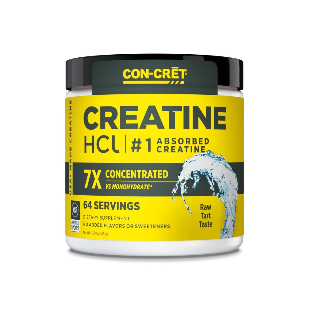 CON-CRET Creatine HCl Powder - Músculo, Cognitivo, Suporte de Energia Celular - Sem Bloating ou Cãibras - EUA Made & NSF Certified - Sem sabor (64 Serving)