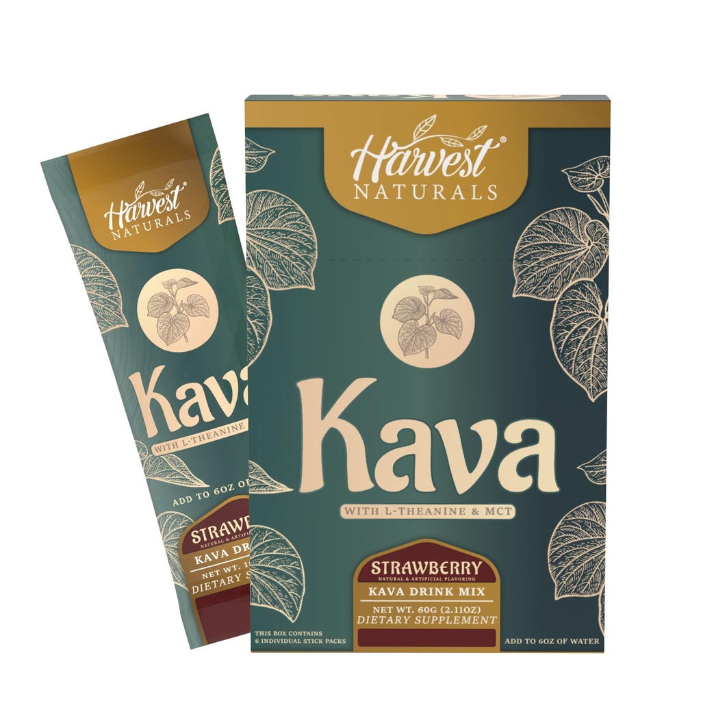 Extrato de Kava com L-Theanina & MCT Drink Mix □ Sabor de morango □ On-The-Go Sticks Adicionar à água □ 6 Sticks (6 Servings)