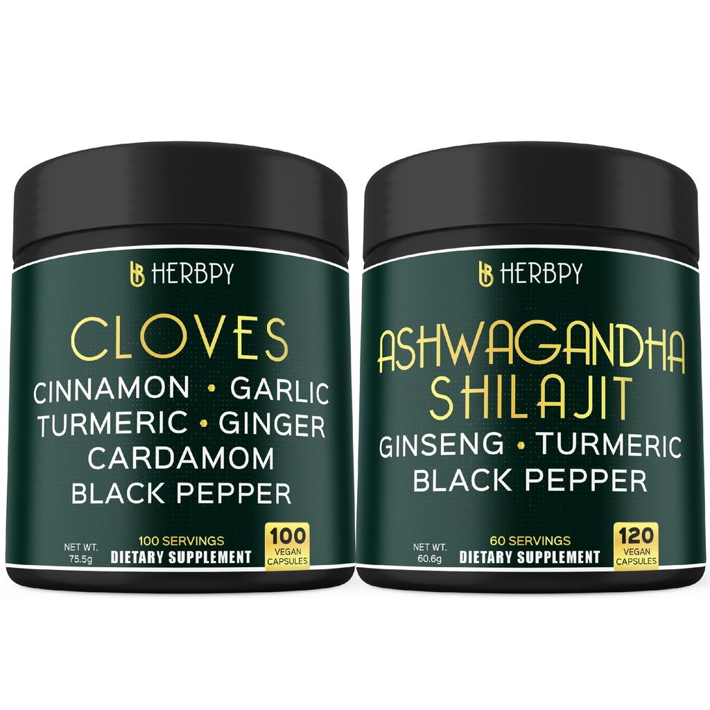 Pacote 7in1 Cloves Suplemento e 5in1 Ashwagandha Shilajit