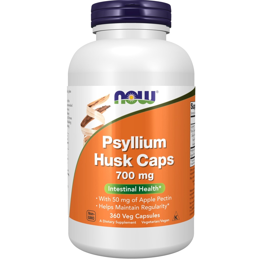 Now Foods Supplements, Psyllium Husk Caps 700 mg com 50 mg de Apple Pectina, Saúde intestinal*, 360 Veg Cápsulas