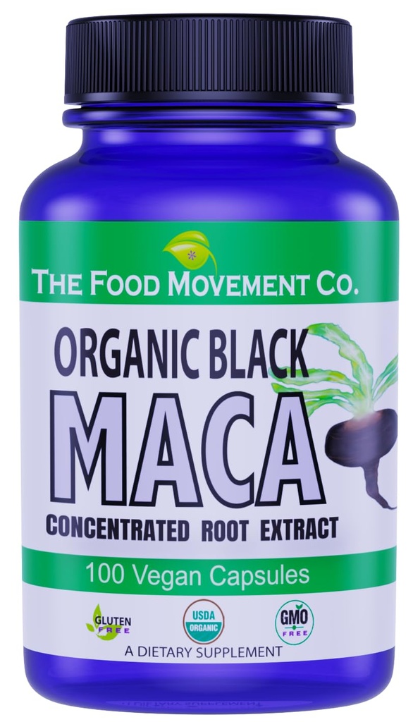 O ALIMENTO CO. Black Maca 500mg 60 Cápsulas - Orgânico, Não-GMO, Vegan, Gluten Free- Black Maca Root Supplement for Whole Body Wellness