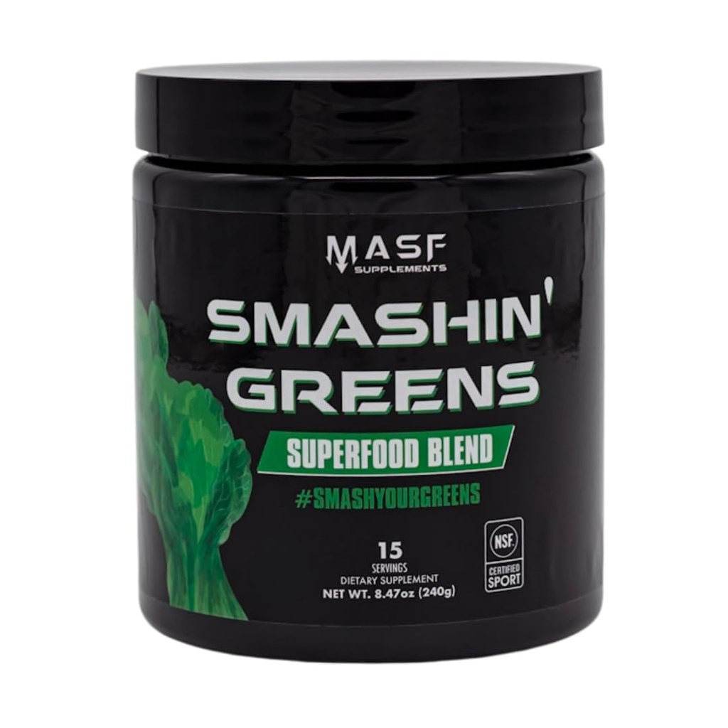 MASF Supplements Smashin' Greens Superfood Mistura Orgânica - 15 Servos - Aumentar Energia, Apoio Imune, Saúde Digestiva com Erva de Trigo Orgânico, Espirulina, chlorela - NSF Certified
