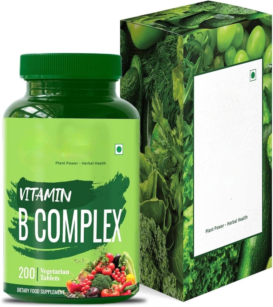 Complexo Vitamina B 100% RDA - 200 comprimidos/cápsulas - Suplemento Vitaminas B (B1, B2, B3, B5, B6, B7, B9, B12), Verde