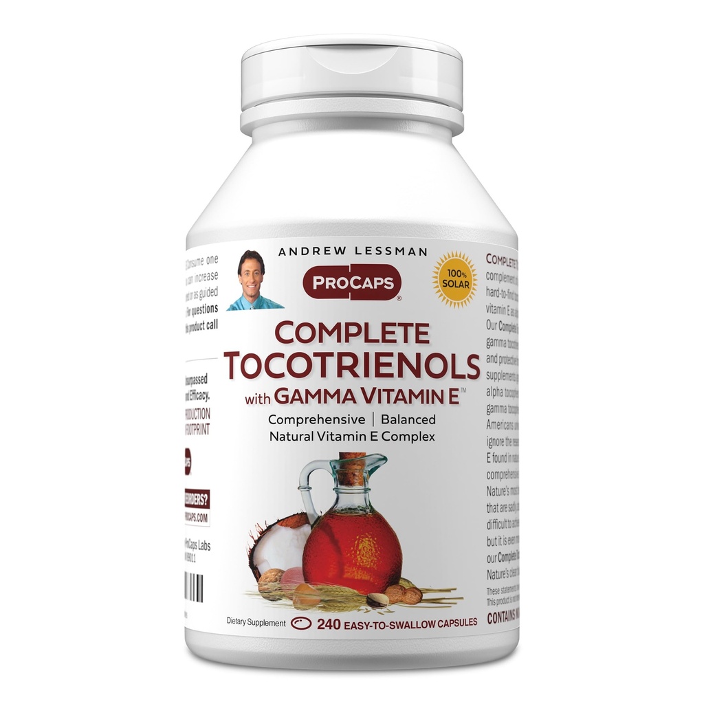 ANDREW LESSMAN Tocotrienols completos com Gamma Vitamina E 240 Softgels - Oito Formas de Vitamina E (Alfa, Beta, Gama, Delta Tocoferols e Tocotrienols). Anti-oxidante poderoso. Sem aditivos