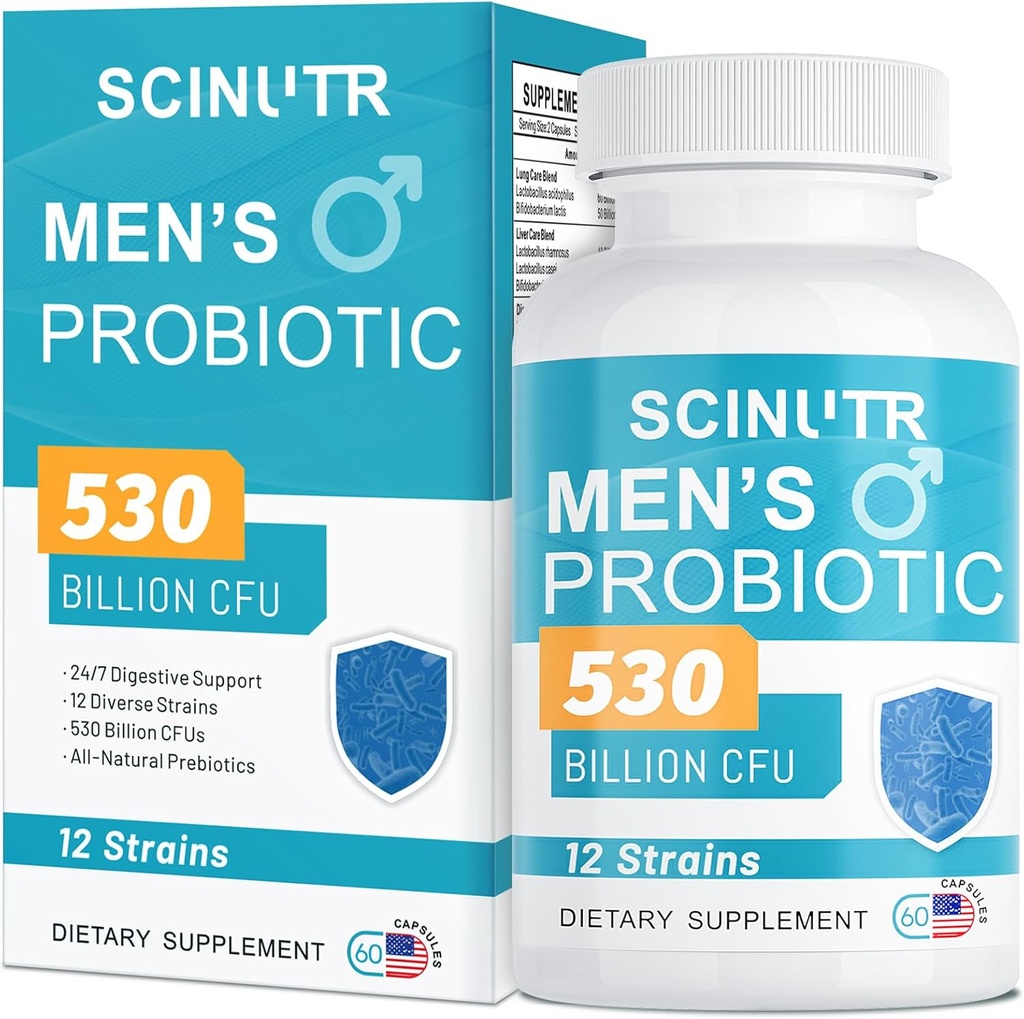 Probióticos para homens, 530 bilhões de UFCs e 12 strains, Probiótico com Cranberry & Goji açafrão, Gut Health para homens, Suporta Saúde Digestiva, Microbiome, Colón, & Saúde Imune, 30 dias de fornecimento