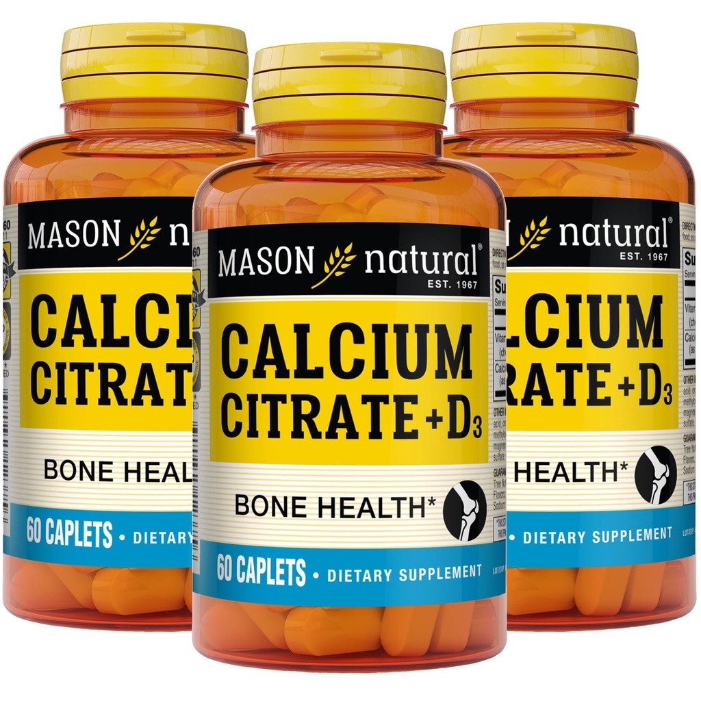 MASON NATURAL Citrato de cálcio mais vitamina D3, 6 meses de fornecimento, fortalece a função muscular e saúde óssea, 3 pacote