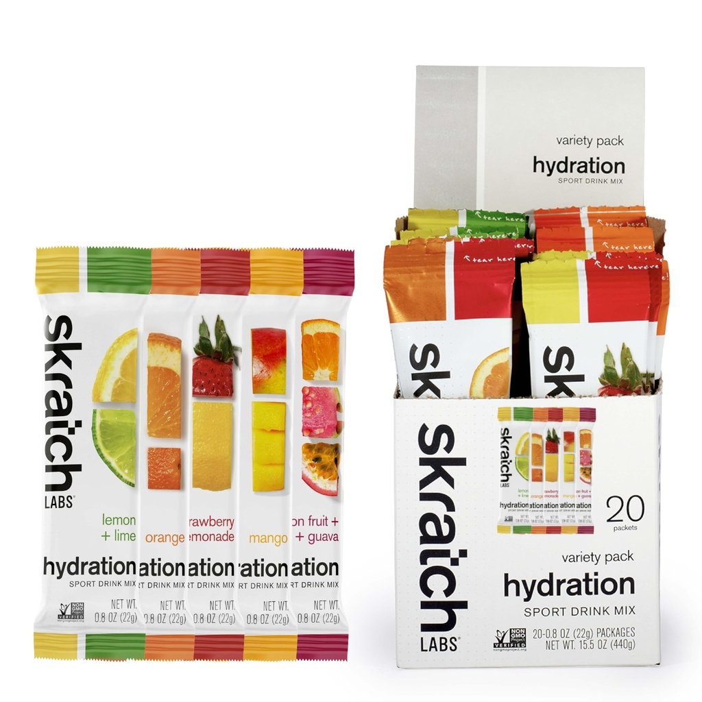 Skratch Labs Pacotes de hidratação - Hydration Drink Mix, Pacote de variedades (20 Pacotes de serviço único) - Pó eletrolítico desenvolvido para atletas e desempenho esportivo, Gluten Free, Vegan, Kosher
