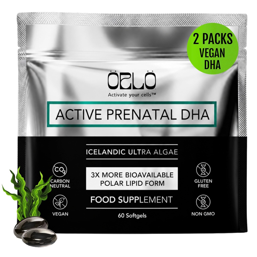 Orlo PRENATAL DHA - Prenatal DHA Omega 3 Suplemento - Triplo Força Omega3s - Vegan DHA & EPA Álgae Omega-3 Óleo - Suporta o desenvolvimento do cérebro durante a gravidez e lactação (120 Mini Softgels)