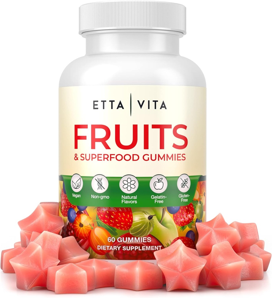 Superfrutas Gummies Suplemento para Bloating & Gut Health, 9 Superfrutos Suplemento para Adultos e Crianças, Imunidade e Antioxidante Suporte, Não-GMO, Baseada em pectina, Sem glúten, Sem cápsulas