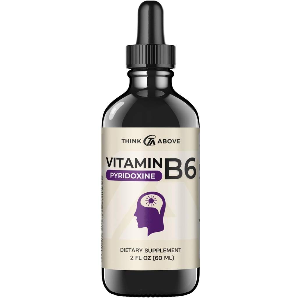 Vitamina B6 Drops Líquidos - Piridoxina hcl - Absorção Rápida - Apoio Função Cérebro, Sistema Imune, Sistema Nervoso e Humidade - 17 mg 1000% DV - Filler Free - 30 Dia Fornecimento - (2 onças) Para Adultos