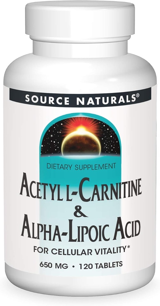 Fonte Naturals Acetilo L-Carnitina e Ácido Alfa-Lipoico 650mg- 120 Comprimidos
