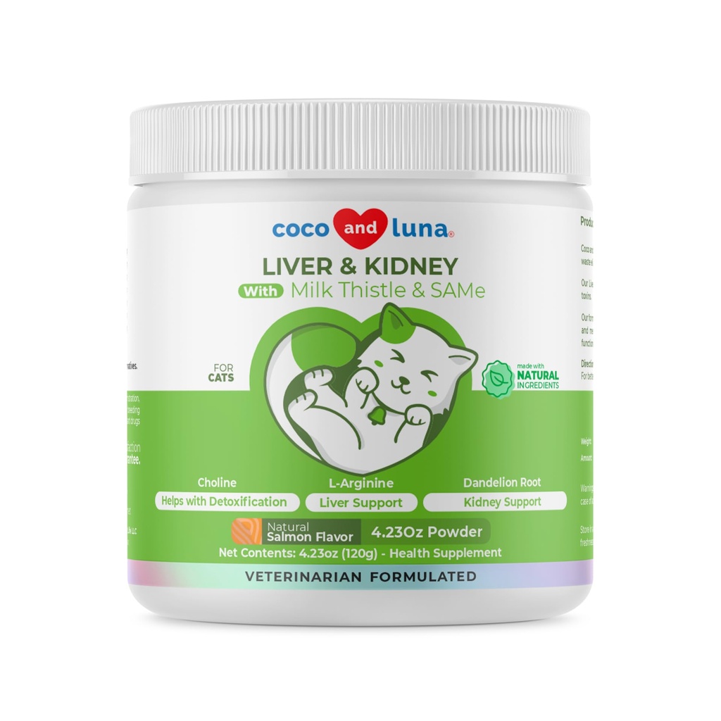 Cardo de leite para gatos - 4 onças em pó - Suplemento de fígado natural - com o mesmo e L-Arginina - Detox, Suporte hepático, Promove a função saudável do fígado, Suporte renal