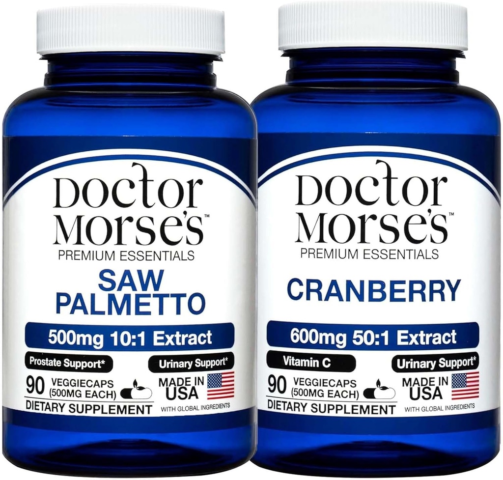 Doctor Morse's Saw Palmetto 5000mg & Cranberry 30000mg Bundle - Saúde da Próstata, Apoio ao Trato Urinário e Bem-Estar Geral para Homens e Mulheres, Registrado pela FDA, NSF-certificado 90 Cápsulas