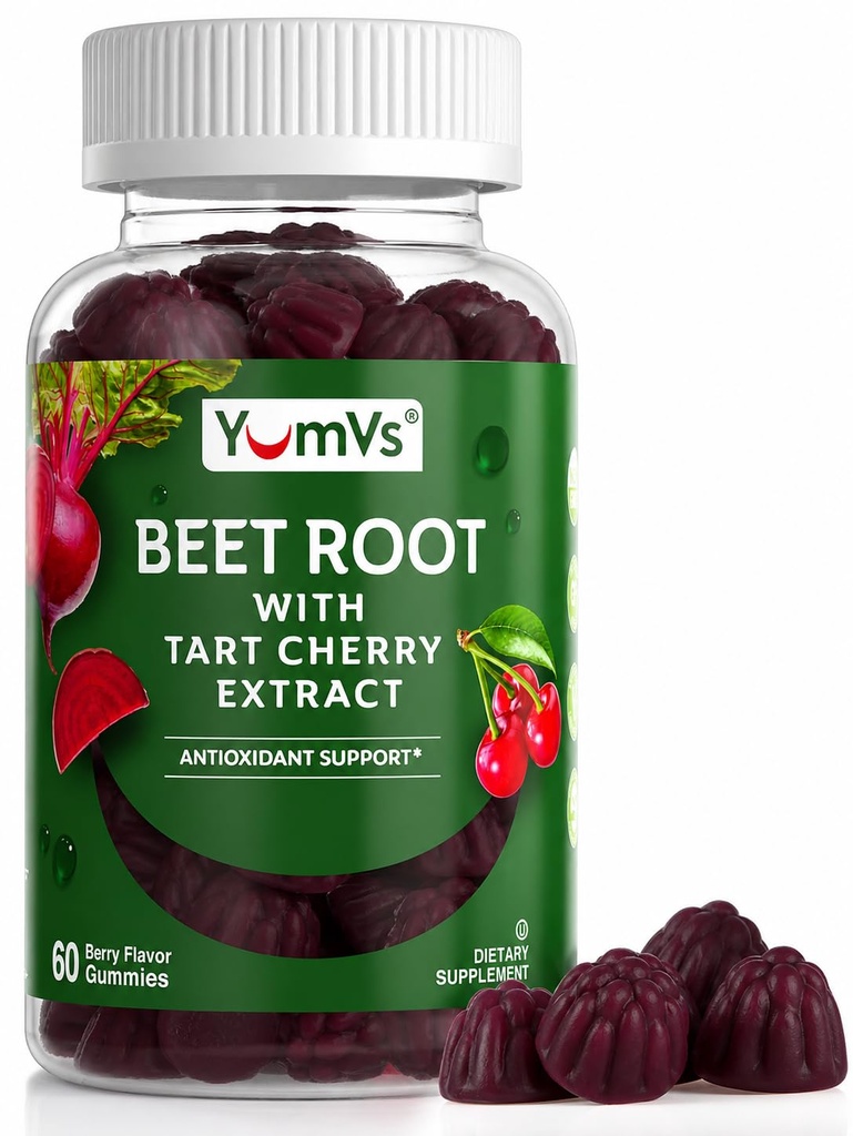 IUM-V's Beet Root Gummies with Tart Cherry Extract - Berry Flavor Beetroot Gummies - Beet Chews for Blood Circulation and Antioxidant Support - Red Beets Gummies (Berry 60 Count (Pack of 1)