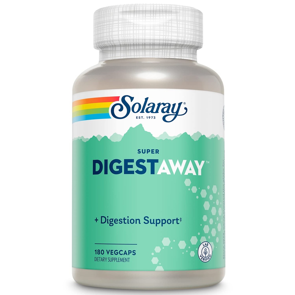 Enzimas Digestivas Super Digestaway - Pancreatina, Papaína, Gengibre, Pepsina, Betaine HCl, Aloe Vera e Mais - Digestion & Nutrient Absorção Suporte - Lab Verificado - 180 VegCaps