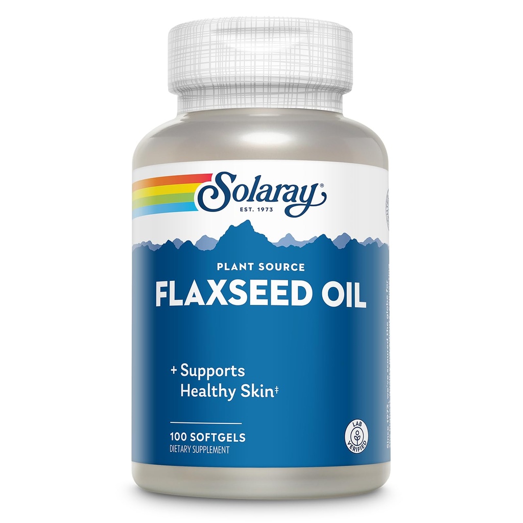 SOLARAY Flaxseed Oil 3000 mg com Omega 3 6 9, Flax Seed Softgels para a saúde da pele, Triple Omega Supplement, Non-GMO, Gluten Free, Lab Verified - 60-Day Garantia - 33 Servings, 100 Softgels