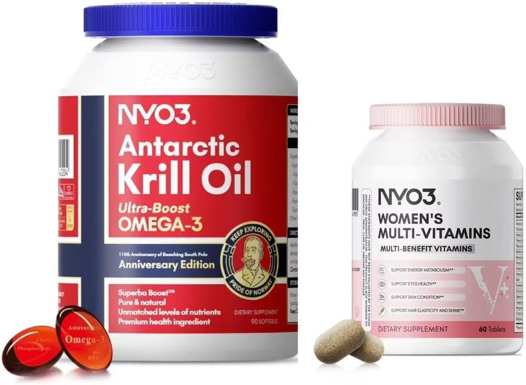NYO3 Krill Oil Omega 3 e Multivitamin para Mulheres, 2 Pack