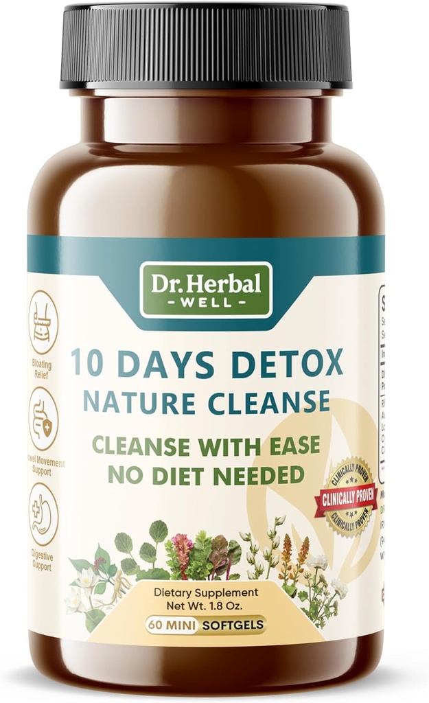 10 dias de limpeza natural de detox com facilidade sem dieta necessária (60 Mini Softgels)