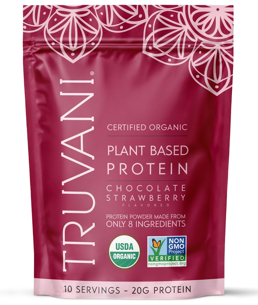 Truvani Vegan proteína de ervilha em pó, chocolate morango, 20g planta orgânica baseada em proteína, 10 Servings, Keto, Gluten & Dairy Free, baixo carboidrato, não adicionado de açúcar