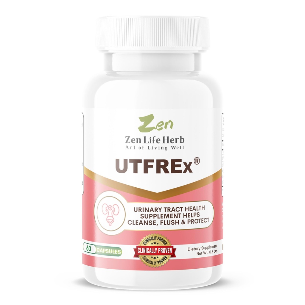 ZEN LIFE HERB UTFREx – Atuação Rápida - Promove o Trato Urinário de Saúde Suporta Imune Saudável e Sistema Urinário, Sem Vitaminas, Minerais, Prebióticos, Açúcar, Suplemento Baseado em Planta (60 Cápsulas)