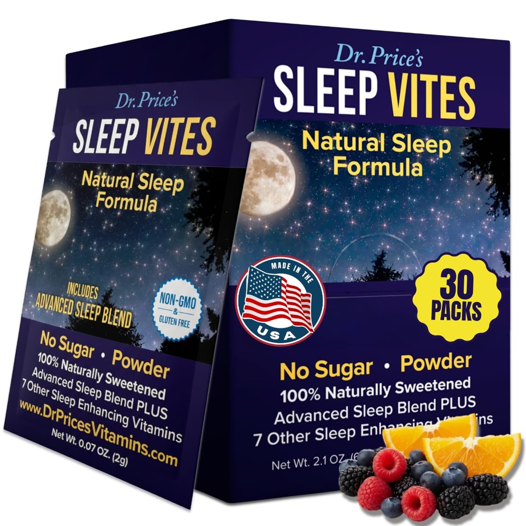 Vitaminas do Dr. Price Ajuda natural para o sono - Suplemento do sono - Melatonina para o sono - 30 Pacotes - Ajudas para o sono Adultos, triptofano, calmante pó de magnésio, suporte não drowsy sono