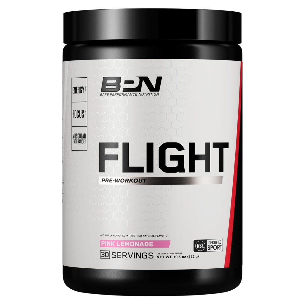 NUTRIÇÃO DE DESEMPENHO BPN Flight Pré-treino, Suporta Energia e Foco Mental, Melhor Endurance & Muscle Pumps com CarnoSyn® Beta Alanine, Limonada Rosa, 30 Servings