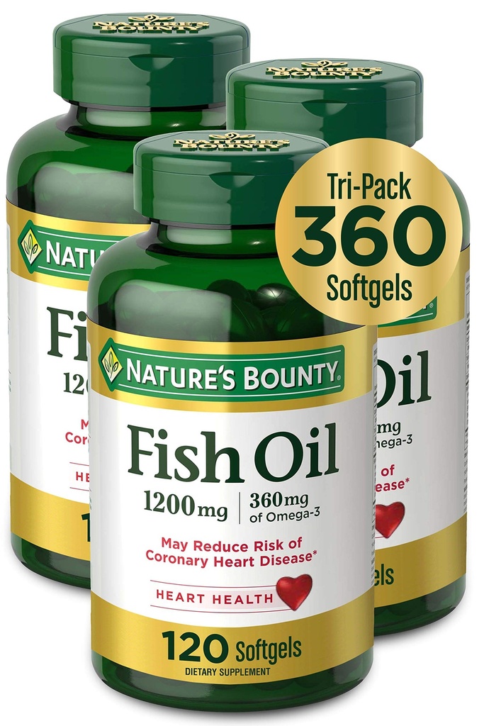 Óleo de peixe da recompensa da natureza, 1200mg, 360mg de Omega-3, 120 (3 Pack, 360 Total) Softgels 120 Softgels