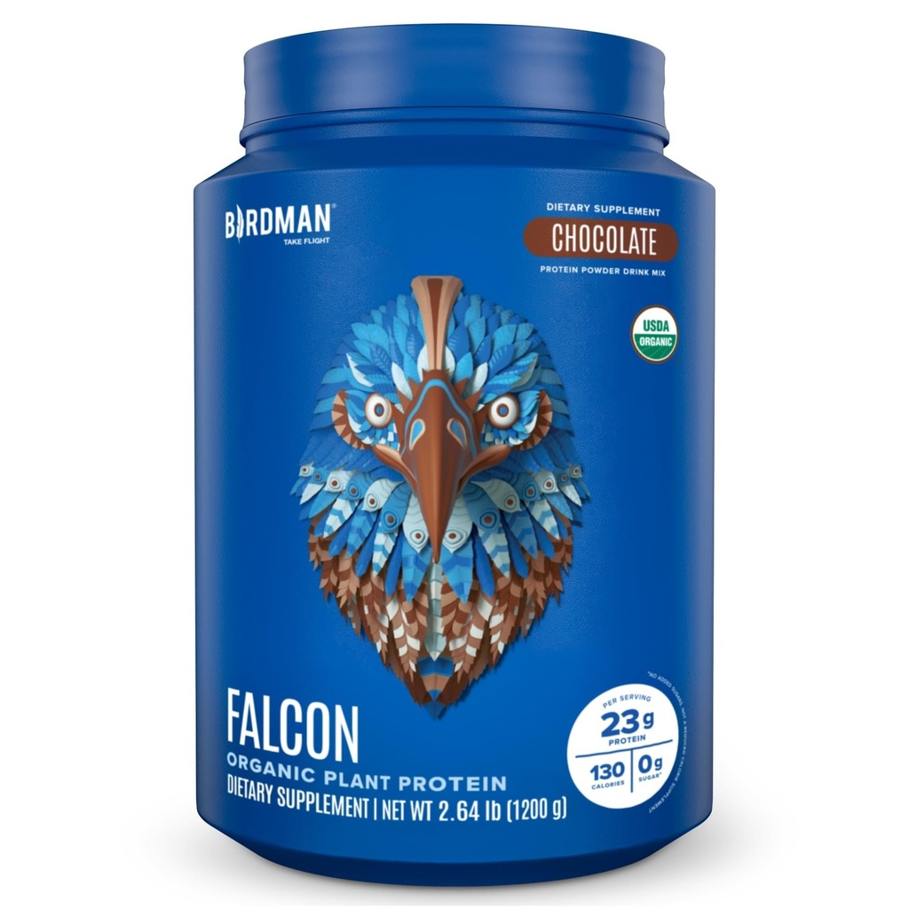 BIRDMAN Falcon Vegan Protein Powder Organic, Stevia & Sugar Free, Proteína baseada em plantas, Baixo carboidrato, Dairy Free, Keto, Proteína de soro de leite não, Probiótico, Proteína de Ervilha