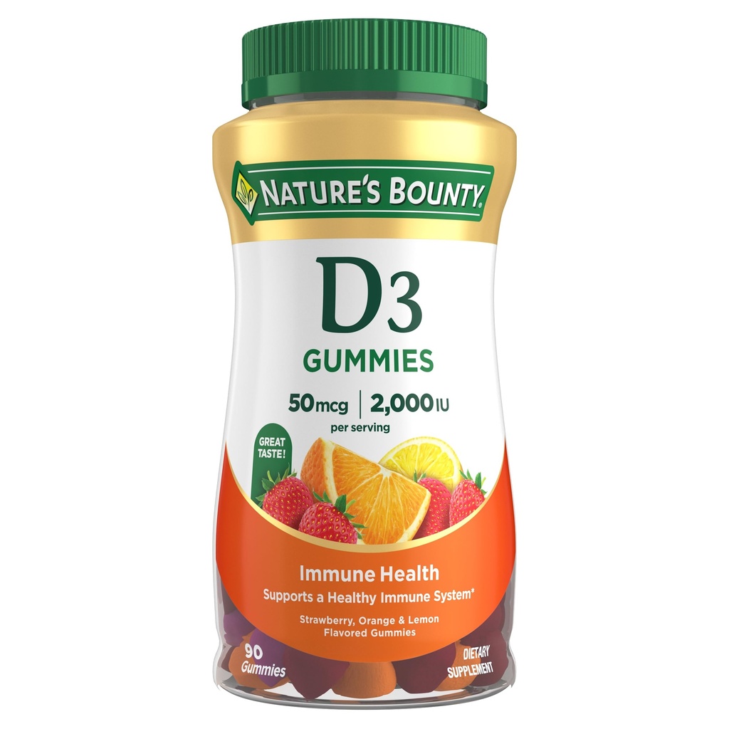 Vitamina D3 Gummies da recompensa da natureza, Suplemento Vitamina, Suporta Saúde Imune, 50mcg, 2000UI, Fruta Misturada sabor, 90 Gummies