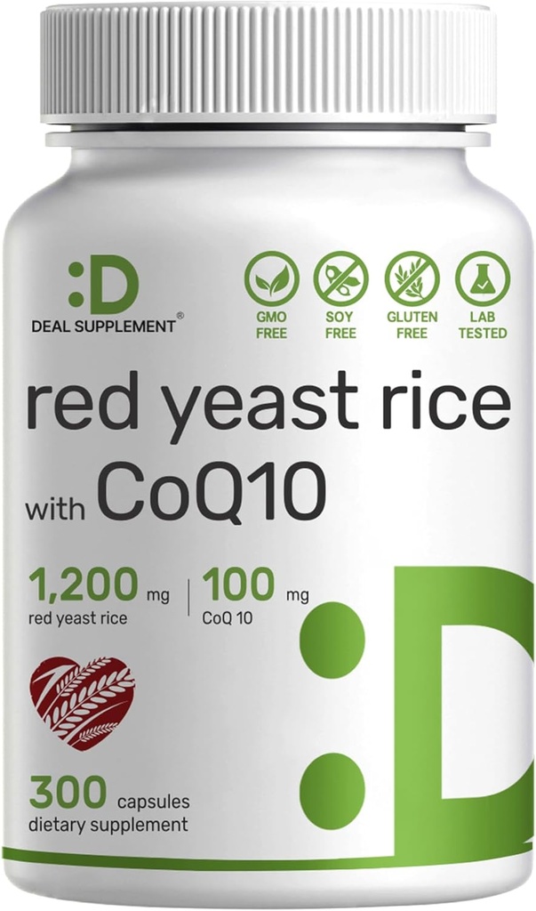 Oferta Suplemento Red Yeast Rice 1.200mg Por Serviço com CoQ10, 300 Cápsulas – Apoio Antioxidante – Puro Monascus Purpureus Fonte de pó – Citrinina Livre, Não-GMO