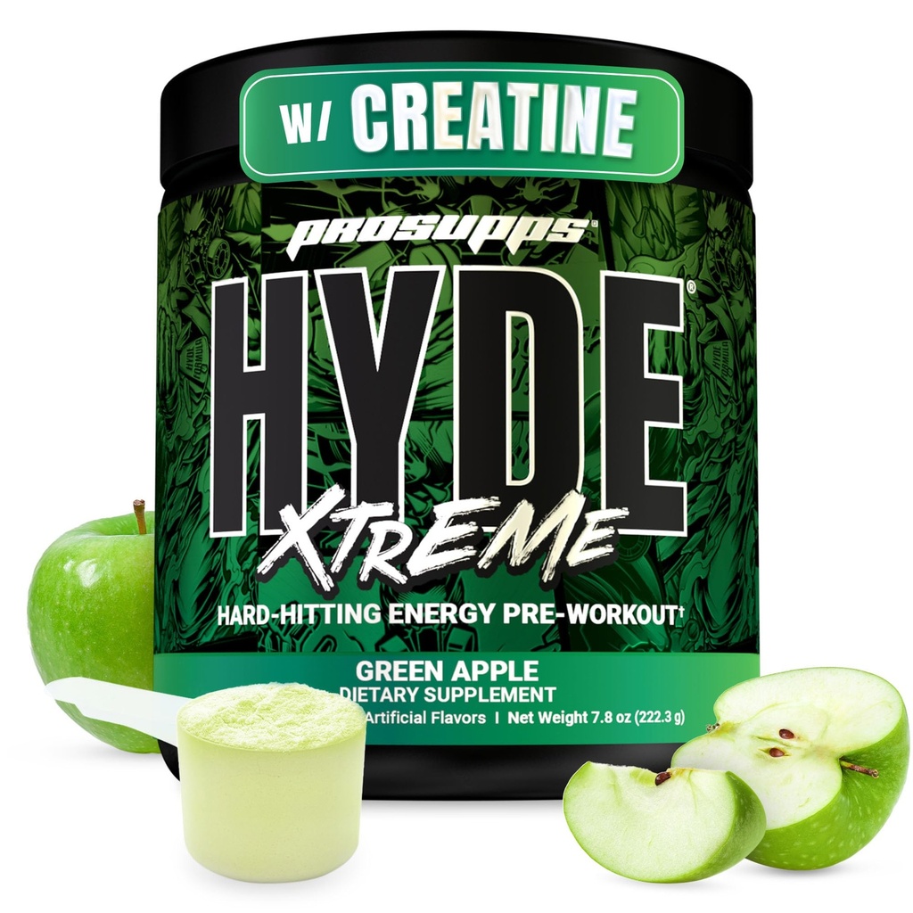 PROSUPPS Sr. Hyde Xtreme Pré-treino em pó com Creatina, Beta Alanine & Cafeína - Energia Extrema, Bombas, Foco e Desempenho - Fitness & Gym Suplementos para homens e mulheres (Apple Verde, 30 Servings)