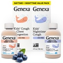 Genexa dia limpo para crianças & noite Cough Medicine, Dye Free, 0% Aditivos Artificiais, Tosse infantil, Congestão do peito, Nariz escorrendo e espirrando alívio, Idades 6+, Flavor de mirtilo orgânico, 8 fl oz (2 pacote)
