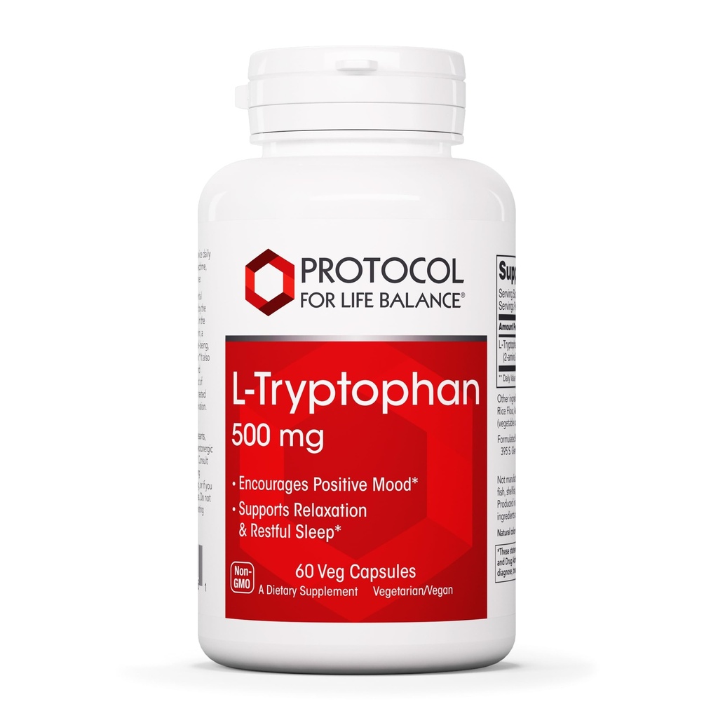 PROTOCOLO PARA A VIDA BALANCE L-Tryptophan 500mg - Alívio de Stress e Relaxação - 60 Veg Caps