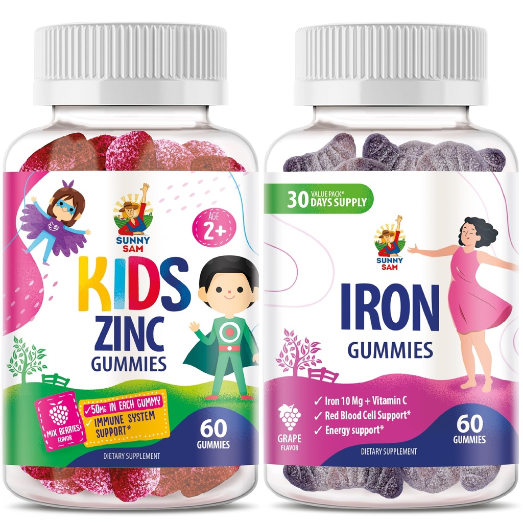 SAM Sunny adultos de ferro com vitamina C & Zinc crianças chicletes
