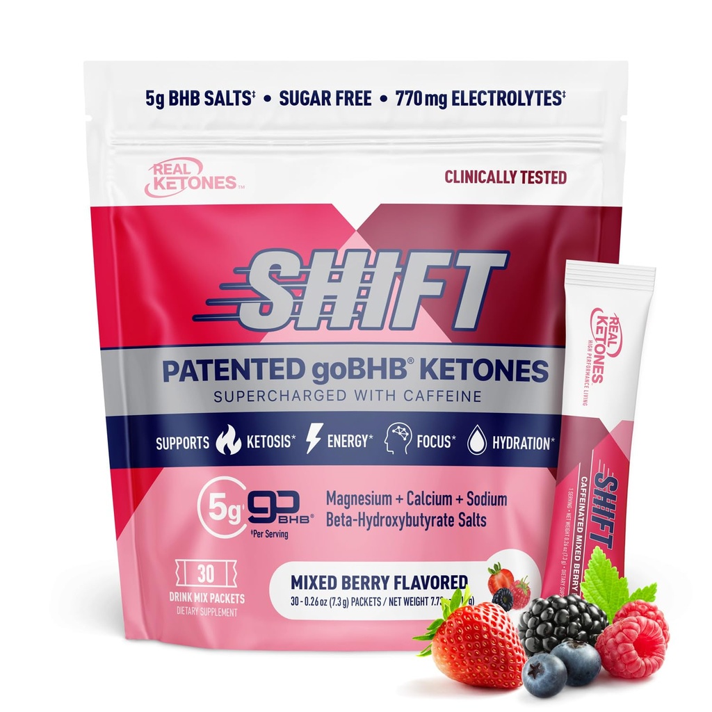 Cetonas reais BHB Cetonas exógenas Drink Mix Packets Keto Electrolytes Powder Packets No Sugar with 4 Main Fasting Electrolytes Plus Hydrating Patented Keto BHB - 30 Count Mixed Berry Caffeine