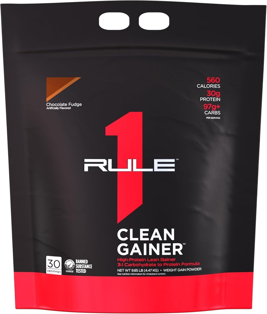 Regra 1 Gainer limpo - alta protein Lean ganhar fórmula com 560 calorias, 30g de proteína de espectro completo, mais de 90g de carboidratos, abaixo de 6g de gordura (30 Servings, Chocolate Fudge)