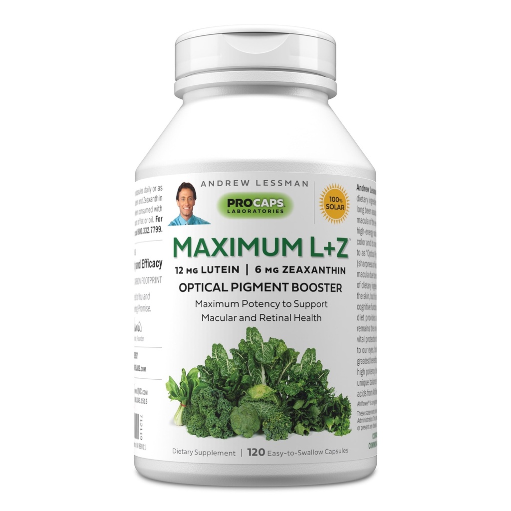 ANDREW LESSMAN Máximo L+Z 120 Softgels - 12mg Lutein, 6mg Zeaxanthin, Nutrientes-chave para apoiar a saúde do olho e do cérebro, e promover visão saudável. Sem aditivos. Fácil de engolir Softgels