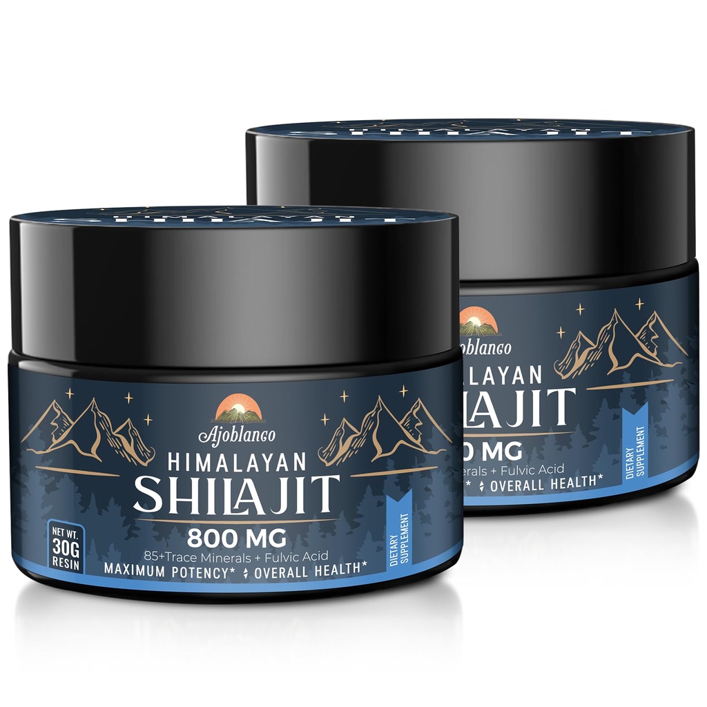 Ajoblanco 800 Mg Himalayan Shilajit Resin, Shilajit Puro Himalayan Orgânico, Suplemento Shilajit com Pureza, Alta Posologia e Potência para Energia, Força & Imunidade, Homens & Mulheres, 30 Grams, Pacote de 2