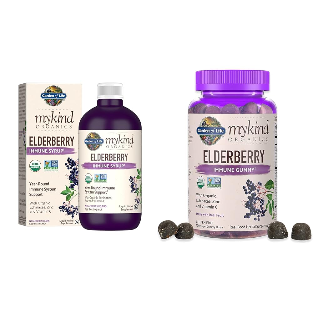Jardim da Vida Orgânicos Baseado em Plantas Elderberry Imune Syrup 6.59 fl oz & Orgânicos Elderberry Gummies para Adultos e Crianças