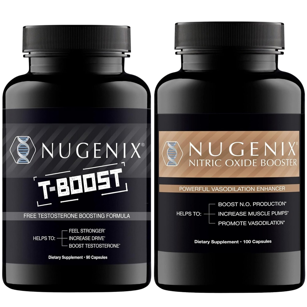 Nugenix Nitric Oxide Booster e T-Boost Free Testosterone Booster para homens