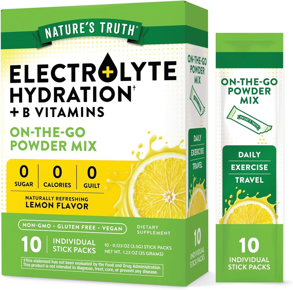 Nature's Truth Electrolyte Powder Packets (em pó) 10 Pack (em pó) Sugar Free (em pó) Vegan, Non-GMO & Gluten Free Drink Mix Supplement