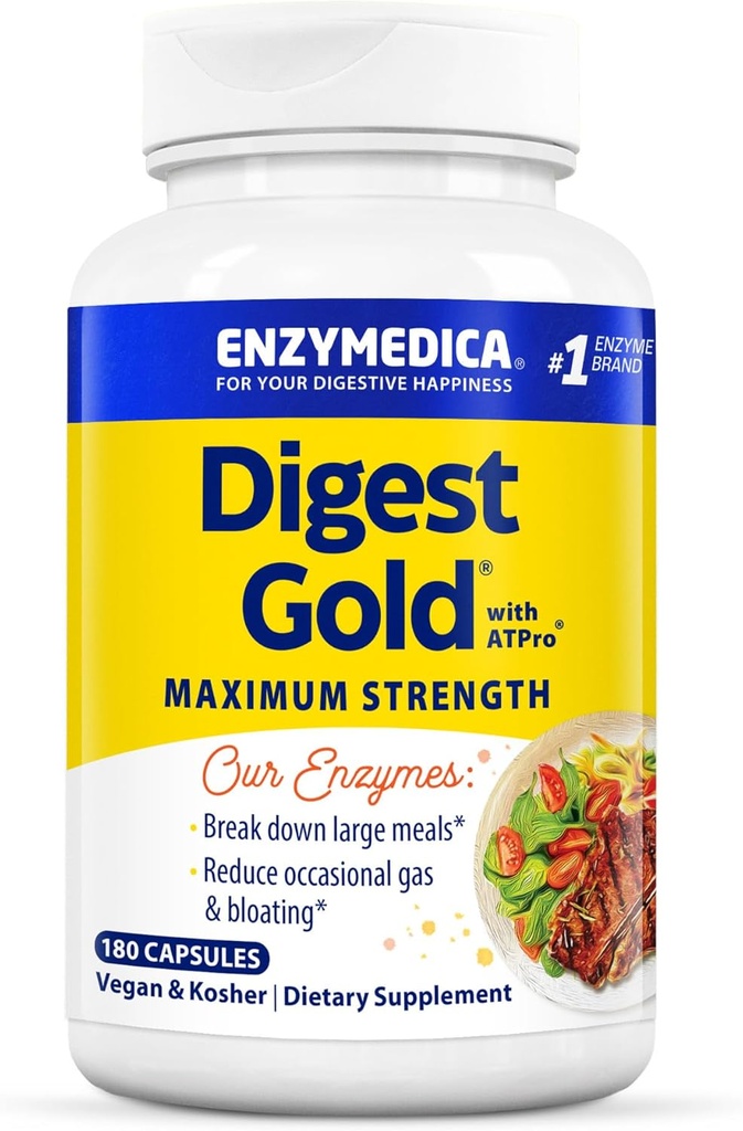 Enzimedica Digest Gold + ATPro, suporte digestivo máximo, 180 Cápsulas