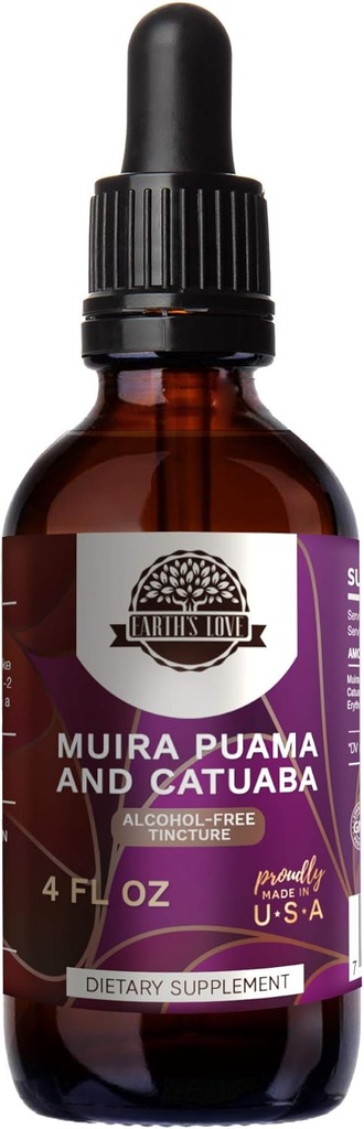 Amor da Terra - Muira Puama e Catuaba Extrato de Ervas Sem Álcool Tintura, Super-Concentrada (Ptychopetalum Olacoides e Trichilia catigua, Erythroxylum vacciniifolium) Ervas secas (4 Fl Oz)